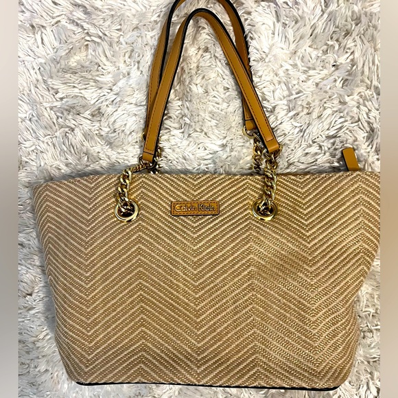 Calvin Klein Handbags - Calvin Klein Beige Tote with Gold Chain